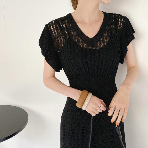 クロシェ編みVネックニットワンピース 6780-画像12-韓国ファッション通販POPREA［ポップリア］