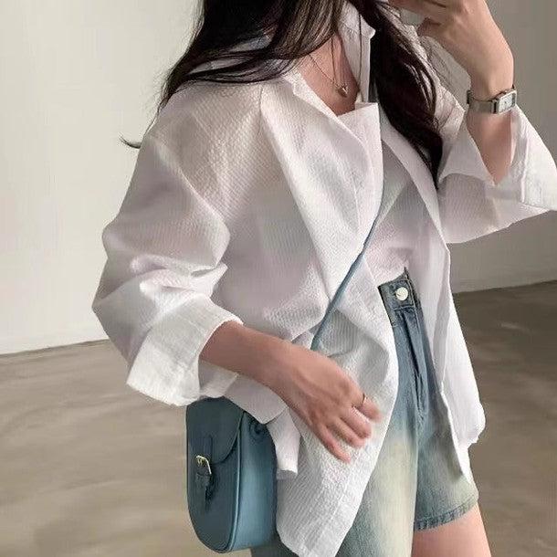 シアサッカーストライプルーズシャツ&キャミソール 6483-画像12-韓国ファッション通販POPREA［ポップリア］