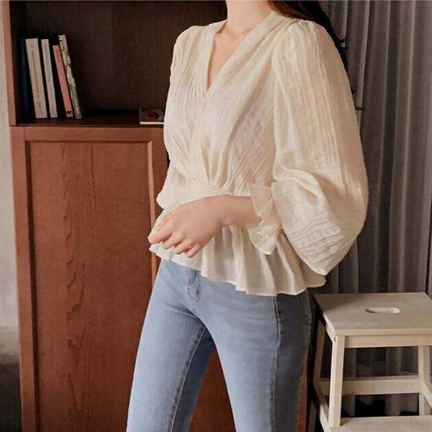 Vネックシアーシャツブラウス﻿ 6096-画像12-韓国ファッション通販POPREA［ポップリア］