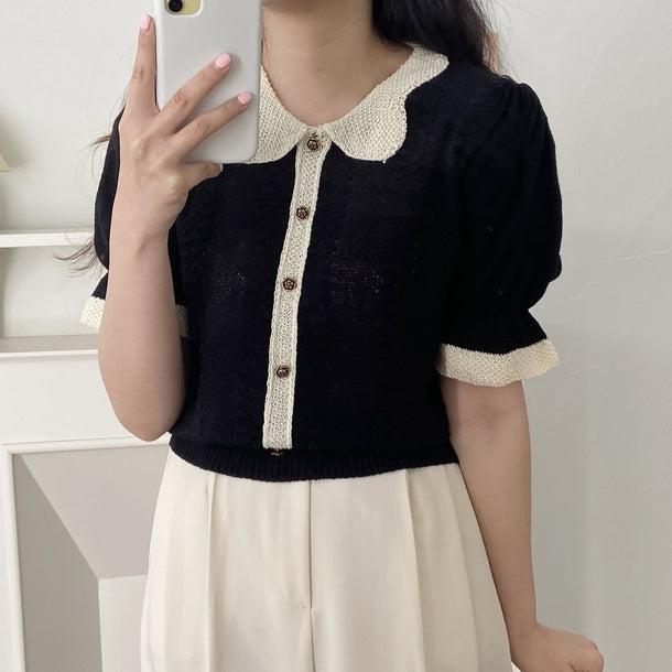 スリムフィットパフスリーブニットカーディガン 5998-画像12-韓国ファッション通販POPREA［ポップリア］