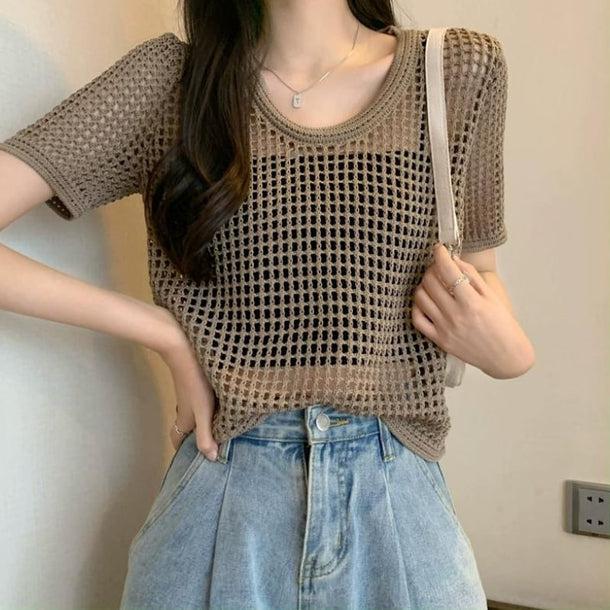 透かし編みクロップドサマーニット 6072-画像13-韓国ファッション通販POPREA［ポップリア］