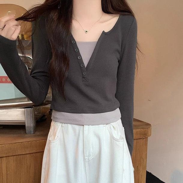 シンプルスリムクロップドロングスリーブTEE 6507-画像13-韓国ファッション通販POPREA［ポップリア］