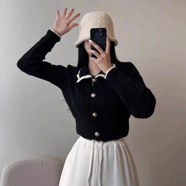 バイカラーショートニットカーディガン 6424-画像13-韓国ファッション通販POPREA［ポップリア］