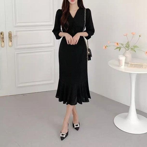 ギャザーVネックワンピース﻿﻿ 6517-画像13-韓国ファッション通販POPREA［ポップリア］