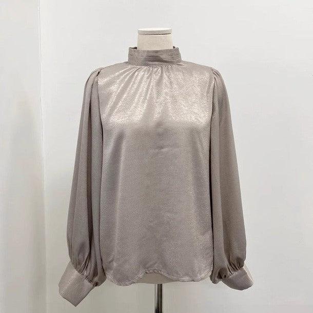 ハイネックバルーンスリーブサテンブラウス 6363-画像13-韓国ファッション通販POPREA［ポップリア］