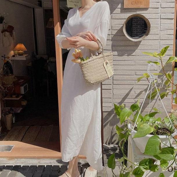 パフスリーブプレーンワンピース﻿﻿ 6649-画像13-韓国ファッション通販POPREA［ポップリア］