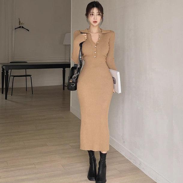 ハーフボタンタイトリブニットワンピース 6323-画像13-韓国ファッション通販POPREA［ポップリア］