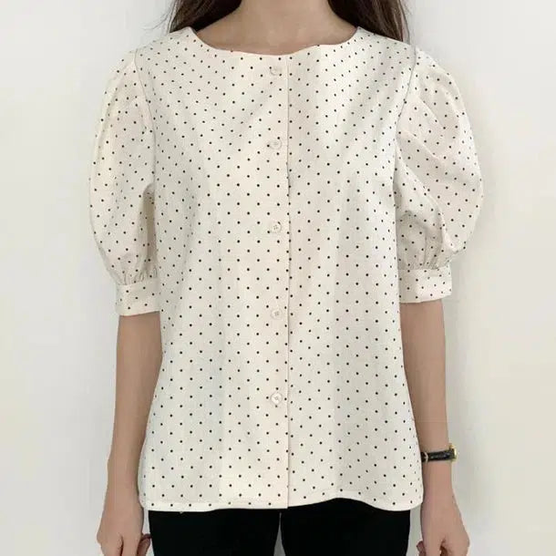 2WAY半袖ドットブラウス﻿ 6642-画像13-韓国ファッション通販POPREA［ポップリア］