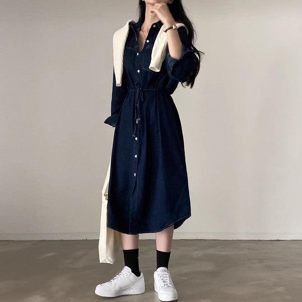 デニムリボンポケットロングワンピース 6472-画像13-韓国ファッション通販POPREA［ポップリア］