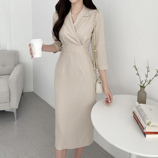 テーラードカラー7分袖ワンピース 6374-画像14-韓国ファッション通販POPREA［ポップリア］