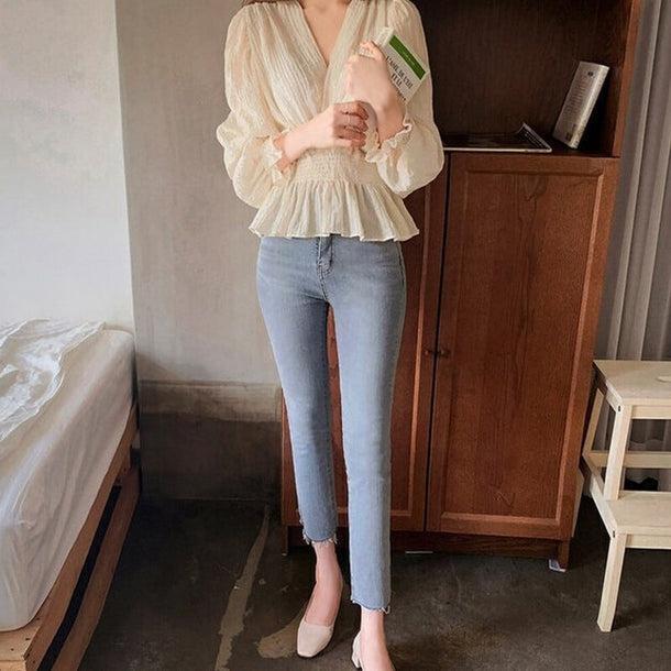 Vネックシアーシャツブラウス﻿ 6096-画像14-韓国ファッション通販POPREA［ポップリア］