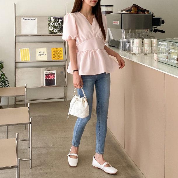 Vネックペプラムブラウス 6016-画像14-韓国ファッション通販POPREA［ポップリア］