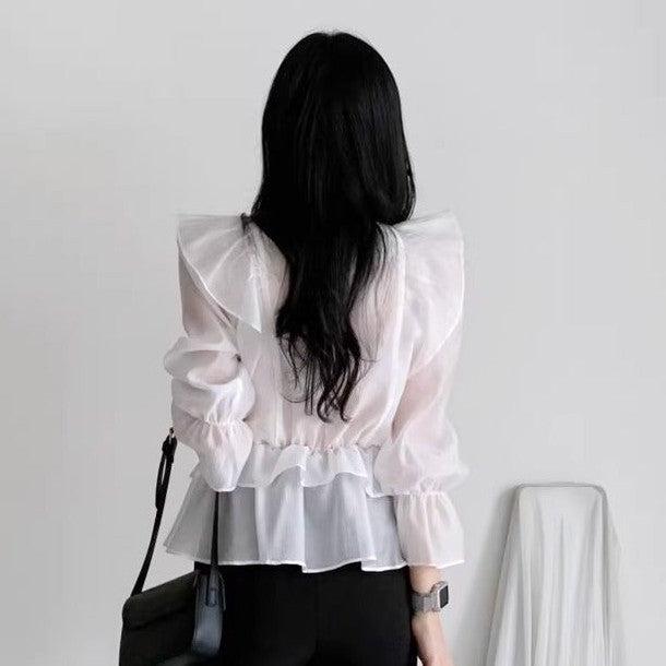 バブルスリーブフリルシフォンブラウス 6494-画像14-韓国ファッション通販POPREA［ポップリア］