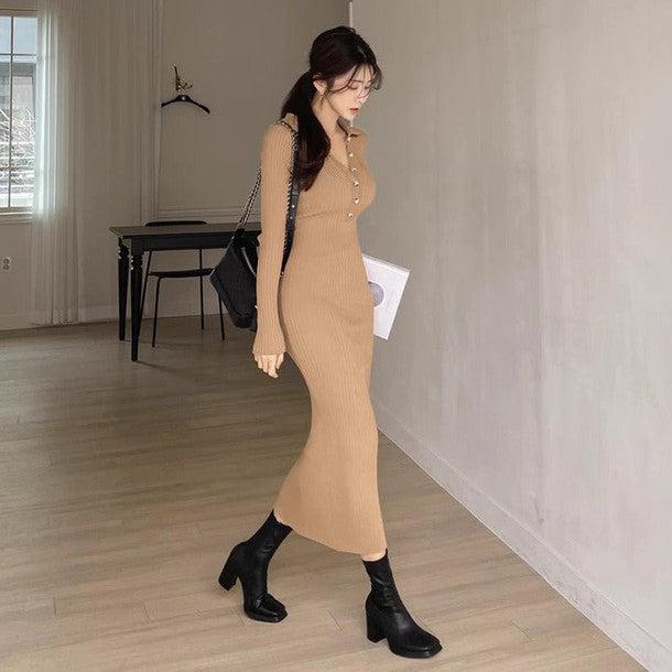 ハーフボタンタイトリブニットワンピース 6323-画像14-韓国ファッション通販POPREA［ポップリア］