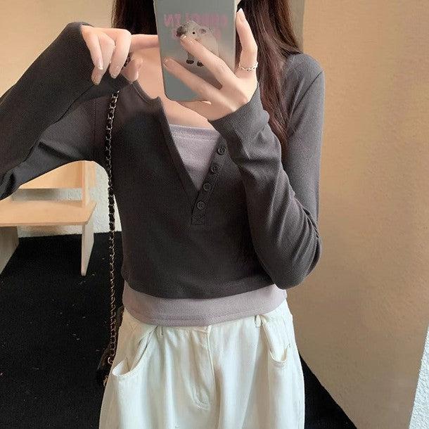 シンプルスリムクロップドロングスリーブTEE 6507-画像14-韓国ファッション通販POPREA［ポップリア］