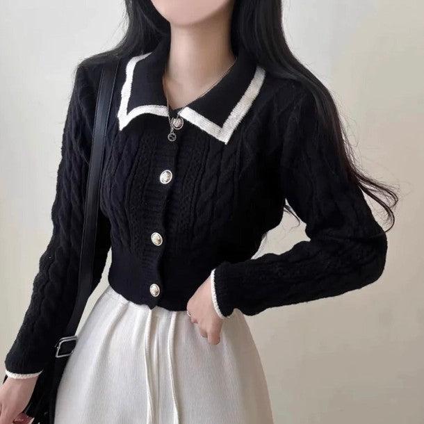 バイカラーショートニットカーディガン 6424-画像14-韓国ファッション通販POPREA［ポップリア］