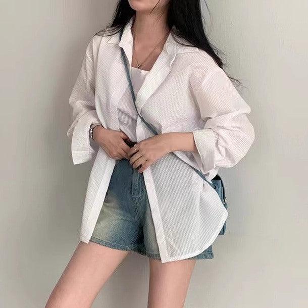 シアサッカーストライプルーズシャツ&キャミソール 6483-画像14-韓国ファッション通販POPREA［ポップリア］