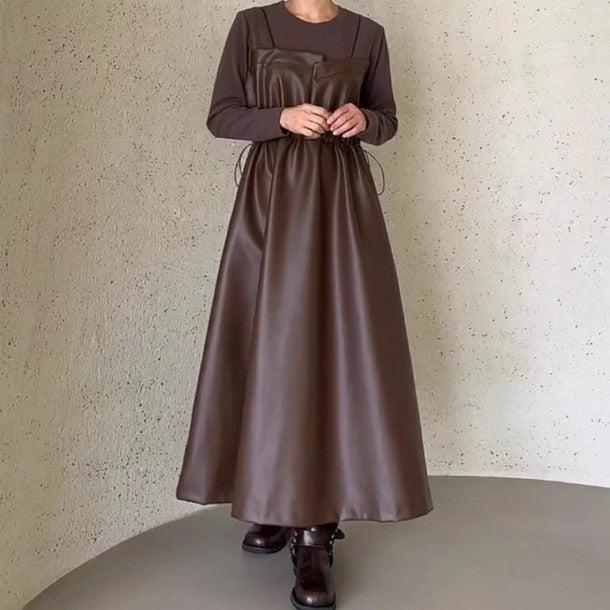 カットソードッキングフェイクレザーキャミワンピース﻿ 6223-画像14-韓国ファッション通販POPREA［ポップリア］