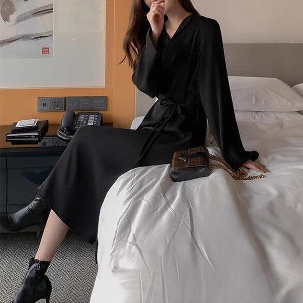 サテンVネックワンピース﻿ 6467-画像14-韓国ファッション通販POPREA［ポップリア］