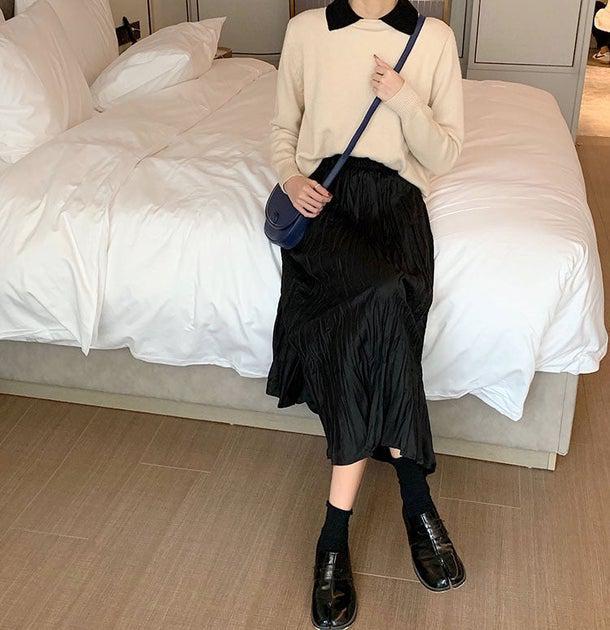 変形ランダムプリーツロングスカート ﻿﻿ 6580-画像14-韓国ファッション通販POPREA［ポップリア］