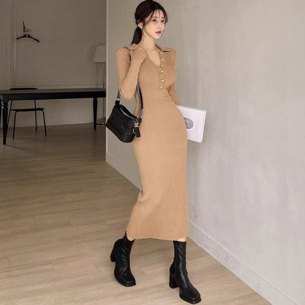 ハーフボタンタイトリブニットワンピース 6323-画像15-韓国ファッション通販POPREA［ポップリア］