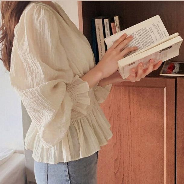 Vネックシアーシャツブラウス﻿ 6096-画像15-韓国ファッション通販POPREA［ポップリア］