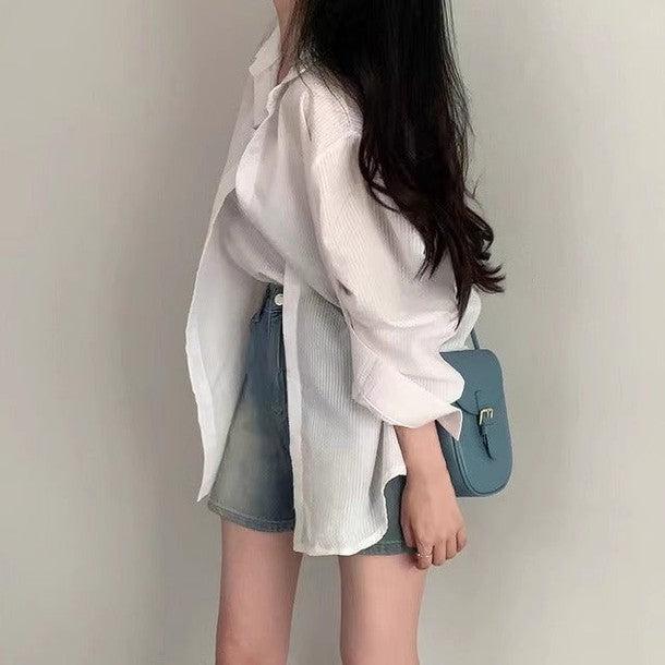 シアサッカーストライプルーズシャツ&キャミソール 6483-画像15-韓国ファッション通販POPREA［ポップリア］