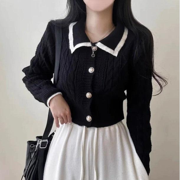 バイカラーショートニットカーディガン 6424-画像15-韓国ファッション通販POPREA［ポップリア］