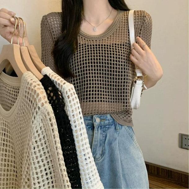 透かし編みクロップドサマーニット 6072-画像15-韓国ファッション通販POPREA［ポップリア］