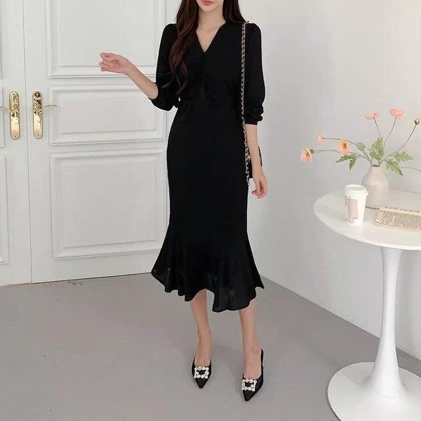 ギャザーVネックワンピース﻿﻿ 6517-画像15-韓国ファッション通販POPREA［ポップリア］