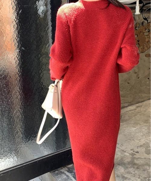 Vネックボタンリブニットワンピース 6334-画像16-韓国ファッション通販POPREA［ポップリア］