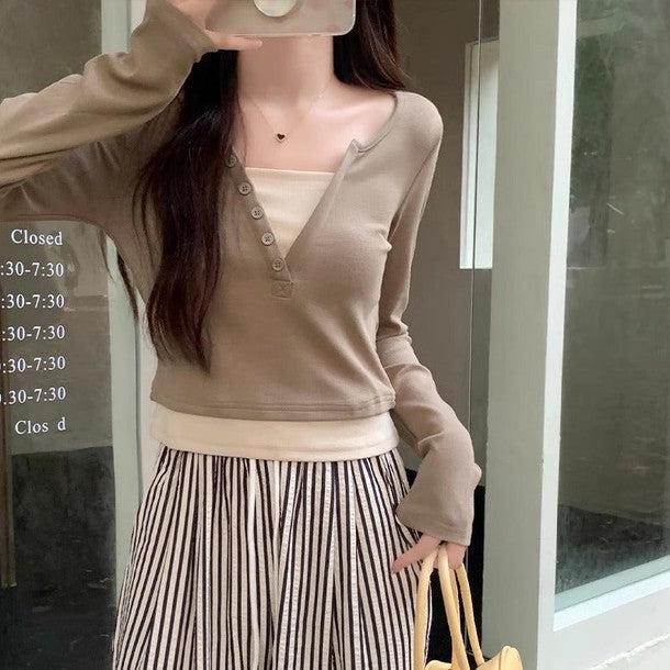 シンプルスリムクロップドロングスリーブTEE 6507-画像16-韓国ファッション通販POPREA［ポップリア］