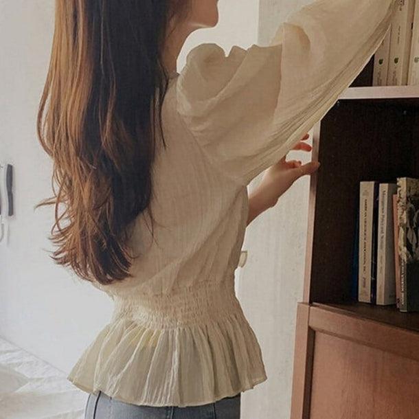 Vネックシアーシャツブラウス﻿ 6096-画像16-韓国ファッション通販POPREA［ポップリア］