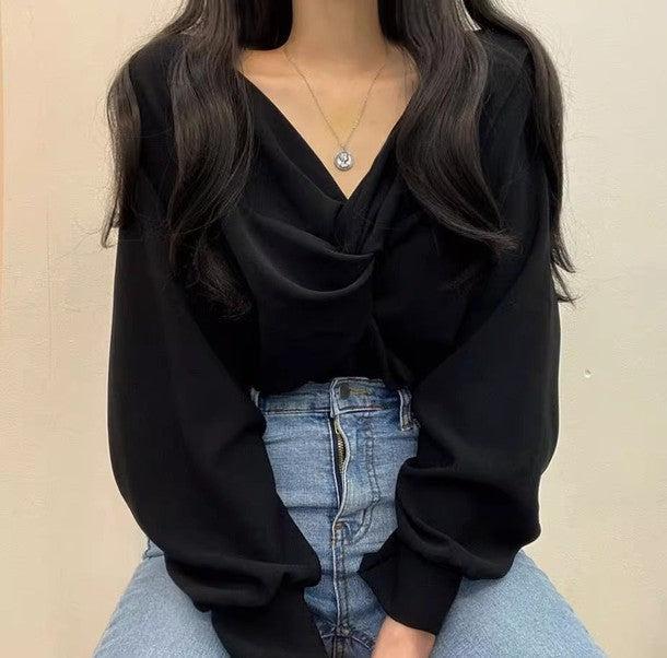 Vネックカシュクールブラウス 6480-画像16-韓国ファッション通販POPREA［ポップリア］