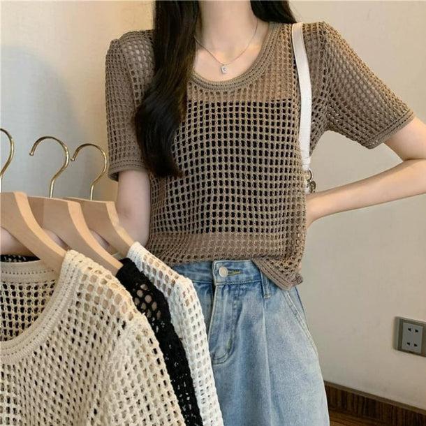 透かし編みクロップドサマーニット 6072-画像16-韓国ファッション通販POPREA［ポップリア］