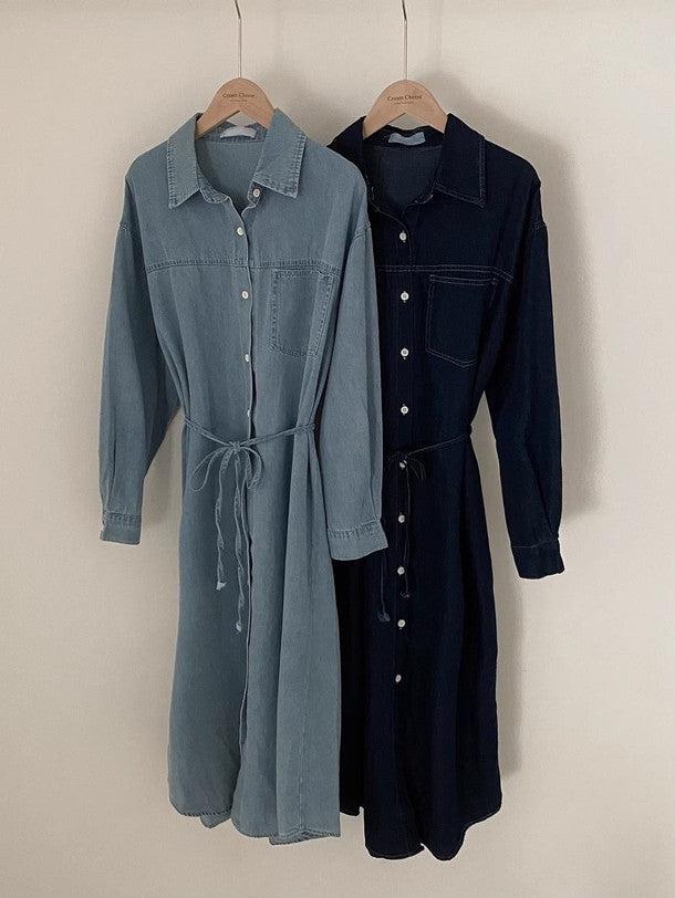 デニムリボンポケットロングワンピース 6472-画像17-韓国ファッション通販POPREA［ポップリア］