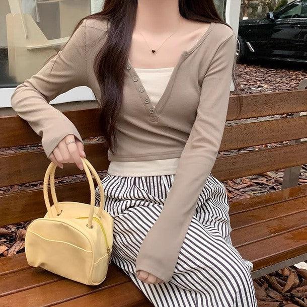 シンプルスリムクロップドロングスリーブTEE 6507-画像18-韓国ファッション通販POPREA［ポップリア］