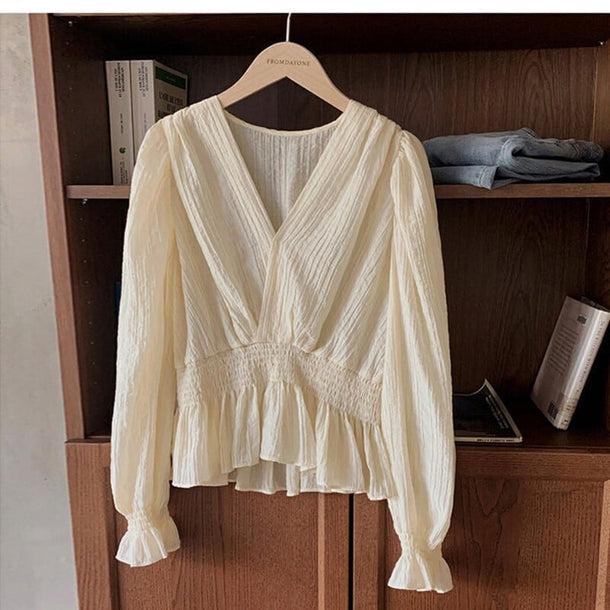 Vネックシアーシャツブラウス﻿ 6096-画像20-韓国ファッション通販POPREA［ポップリア］