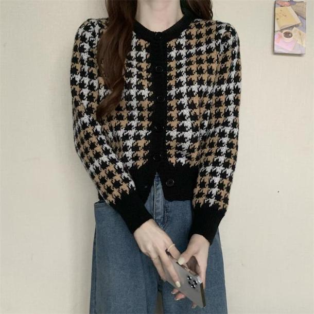 千鳥格子ショートカーディガン 6602-画像21-韓国ファッション通販POPREA［ポップリア］