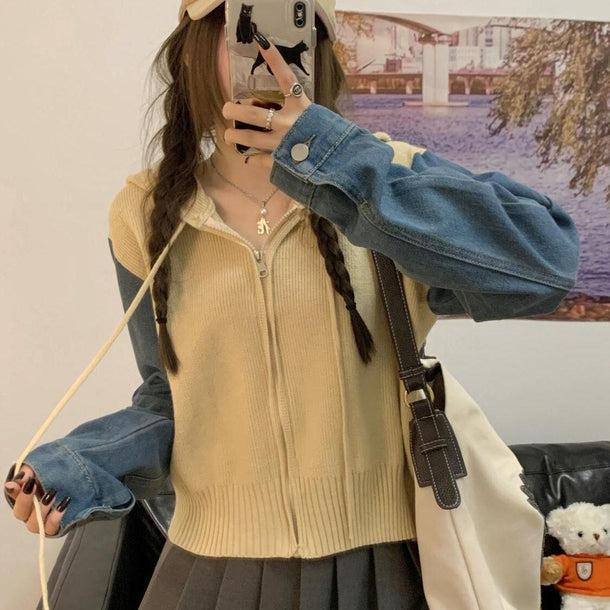 ジッパーセーターデニムジャケット 6130-画像2-韓国ファッション通販POPREA［ポップリア］