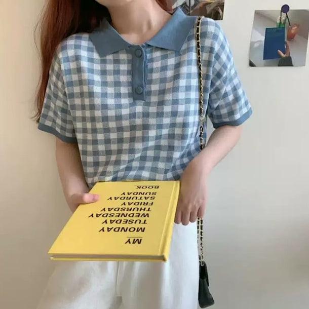 ブロックチェックバイカラーポロシャツ 6071-画像2-韓国ファッション通販POPREA［ポップリア］