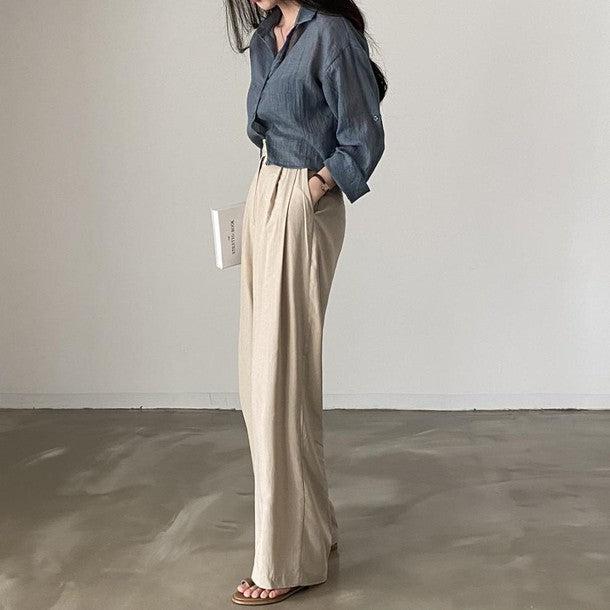 ソフトタッチショートワッシャーシャツ 6821-画像2-韓国ファッション通販POPREA［ポップリア］