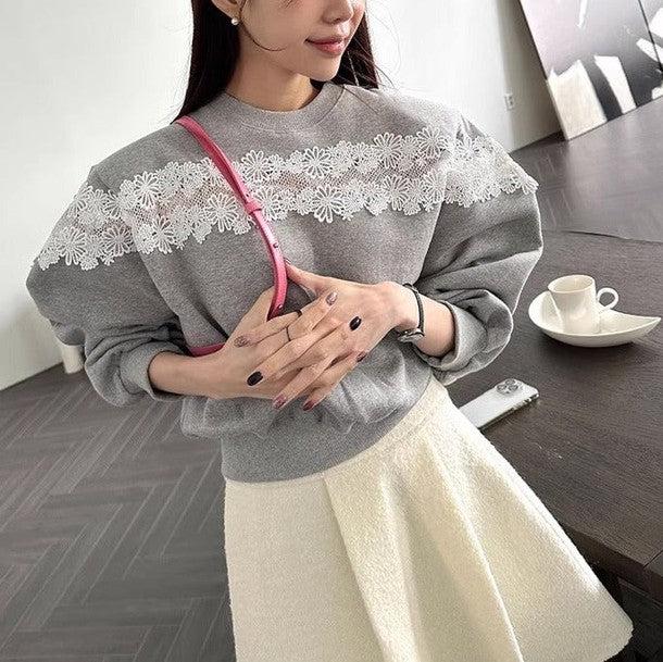 レースドッキングスウェット 6437-画像2-韓国ファッション通販POPREA［ポップリア］