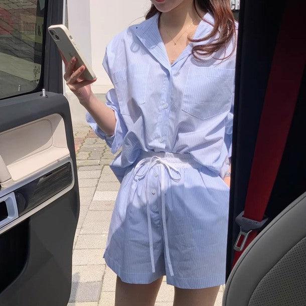 韓国ファッション ストライプ セットアップ シャツ パンツ 半袖シャツ ストライプ柄パンツ 110cm キッズ セットアップ 韓国
