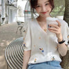 Vネック刺繍フラワーカーディガン 6142-画像2-韓国ファッション通販POPREA［ポップリア］