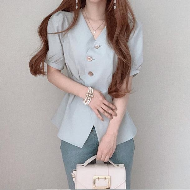 Vネックペプラムトップス 6006-画像2-韓国ファッション通販POPREA［ポップリア］