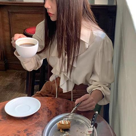 ボリュームフリルVネックネックブラウス 6399-画像2-韓国ファッション通販POPREA［ポップリア］