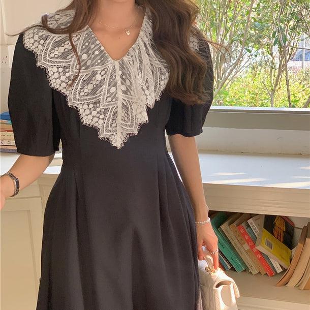 レトロレースパフスリーブドレス﻿ 6084-画像2-韓国ファッション通販POPREA［ポップリア］