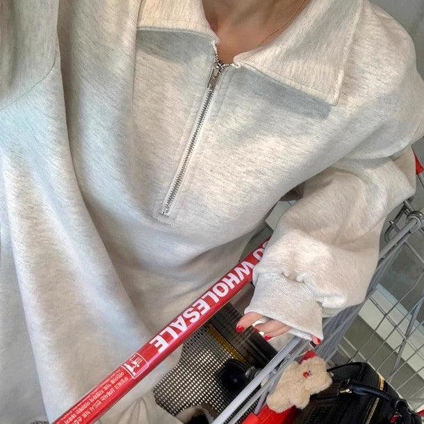 襟付きハーフジッパーワンピース 6439-画像2-韓国ファッション通販POPREA［ポップリア］