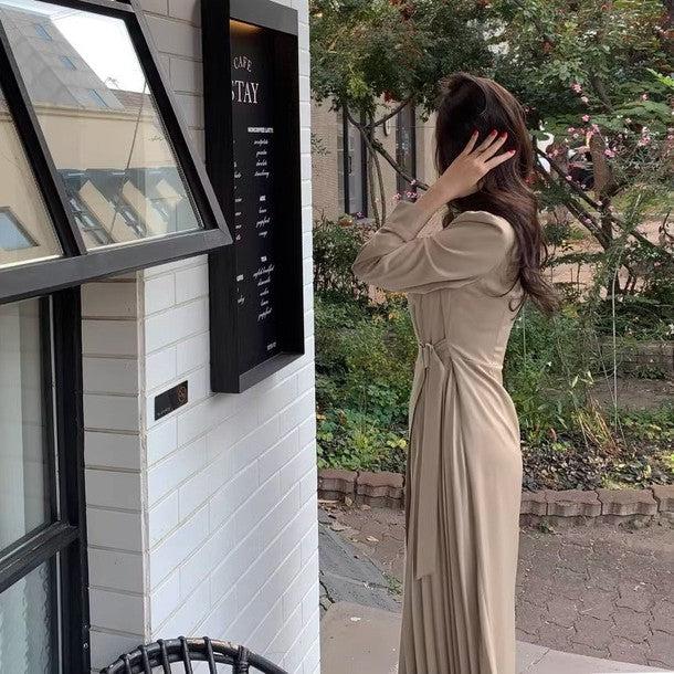 ハイネックプリーツラップワンピース 6455-画像2-韓国ファッション通販POPREA［ポップリア］